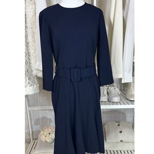 Calvin Klein Women's Sz 6 Navy Scuba Crepe 3/4 Sleeve Flounce Skirt Dress #0548
